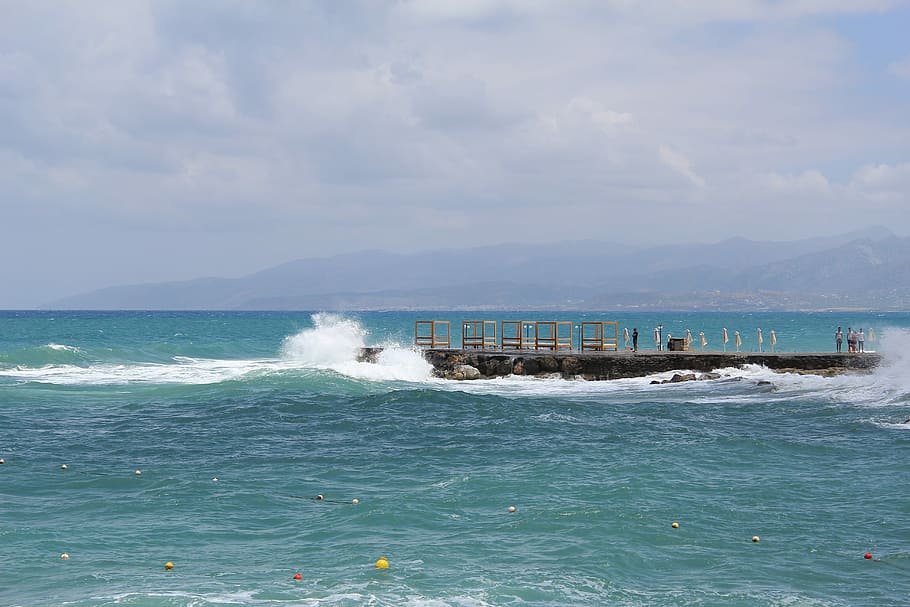 Sea, Storm, Clouds, Sky, Landscape, the mediterranean sea, people HD wallpaper