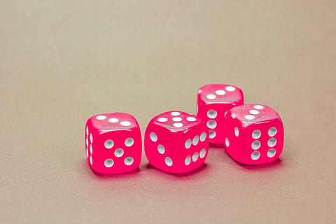 four pink-and-white dice, cube, game cube, instantaneous speed HD wallpaper