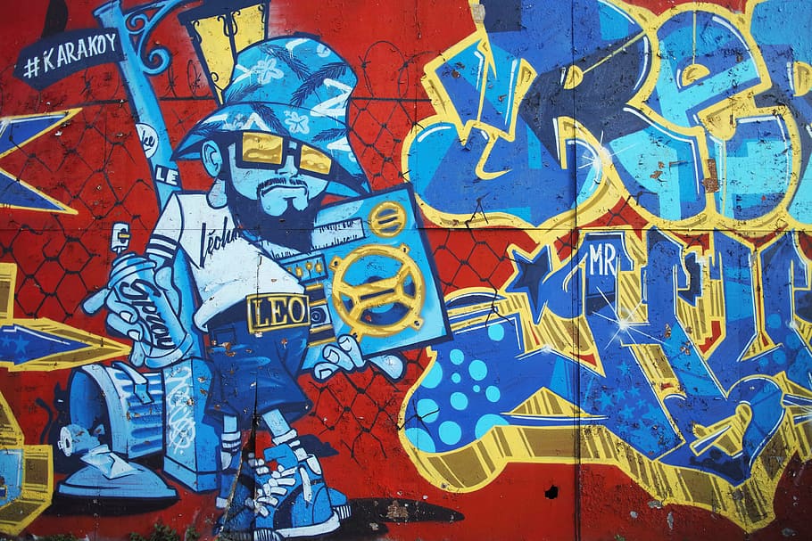 blue, red, and yellow grafity, Graffiti, Paint, Photography, Travel