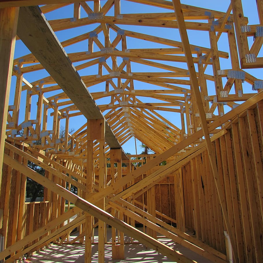 brown wooden structure frame outdoors, Construction, Housing, HD wallpaper