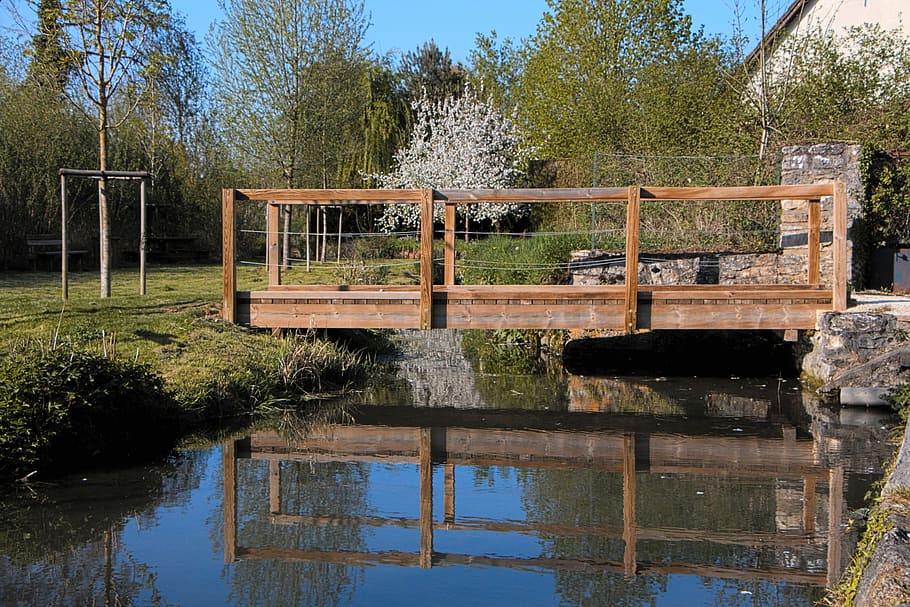 Bridge, Wood, River, Tree, Passage, wooden bridge, water courses HD wallpaper
