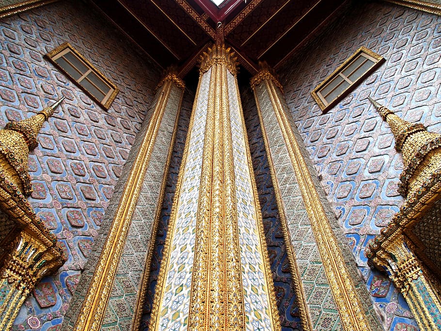low angle photography of gray and gold building, bangkok, grand, HD wallpaper