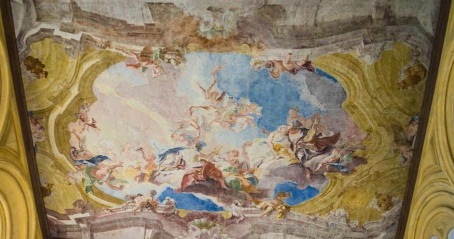 isola del garda, ceiling, painting, art, architecture, decoration, HD wallpaper