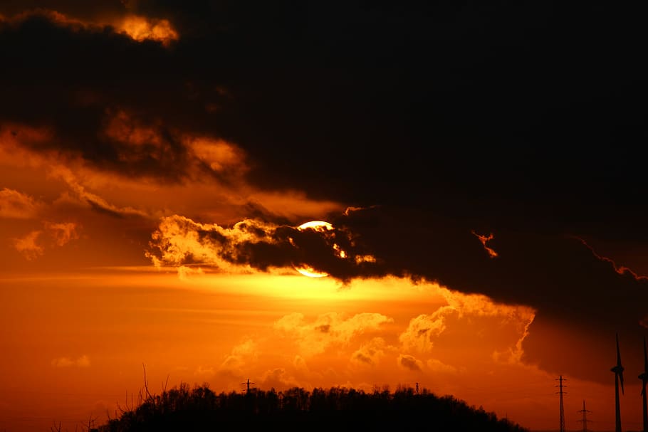 photography of sunset, silhouette of clouds and mountain golden hour photography HD wallpaper