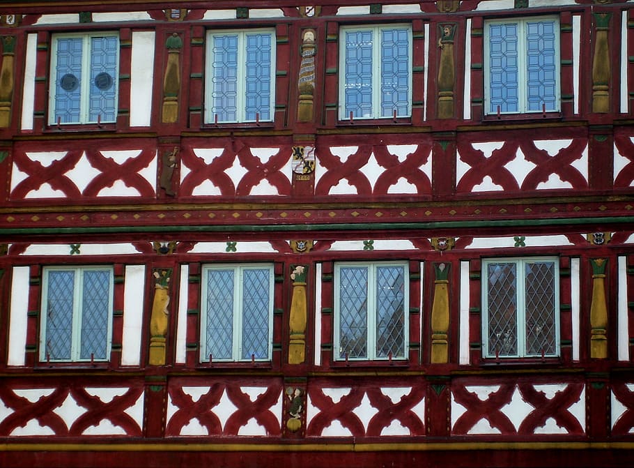facade, truss, wood, architecture, franconian timber-frame HD wallpaper