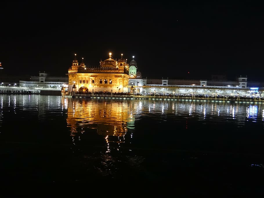 castle with lights, travel, golden temple, punjab, religious, HD wallpaper