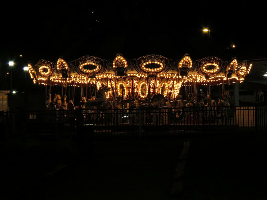 carousel, night light, park, carnival, illuminated, architecture HD wallpaper