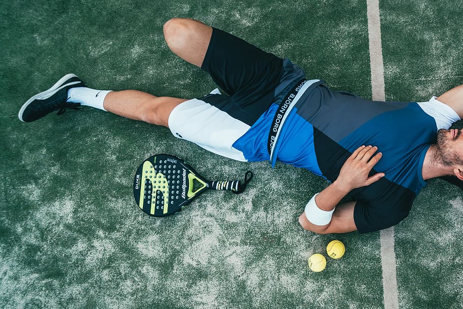 man lying on gray surface, man lying down on tennis field, sport HD wallpaper
