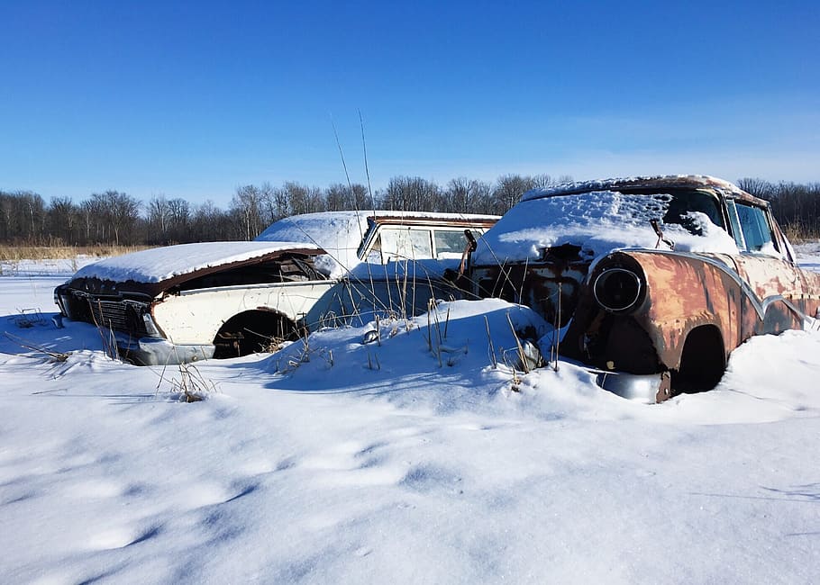 vehicle, auto, old, abandoned, rust, snow, automobile, cold temperature HD wallpaper