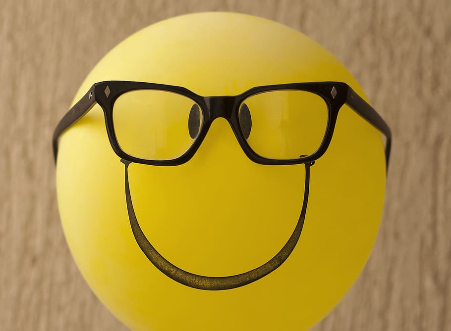 Emoji with eyeglasses, Geek, Nerd, Balloon, nerdy, geeky, smiley