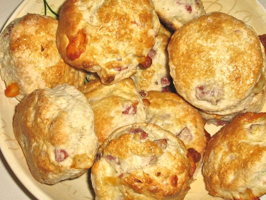ham, cheese, scones, butter, baked, golden, food, food and drink HD wallpaper