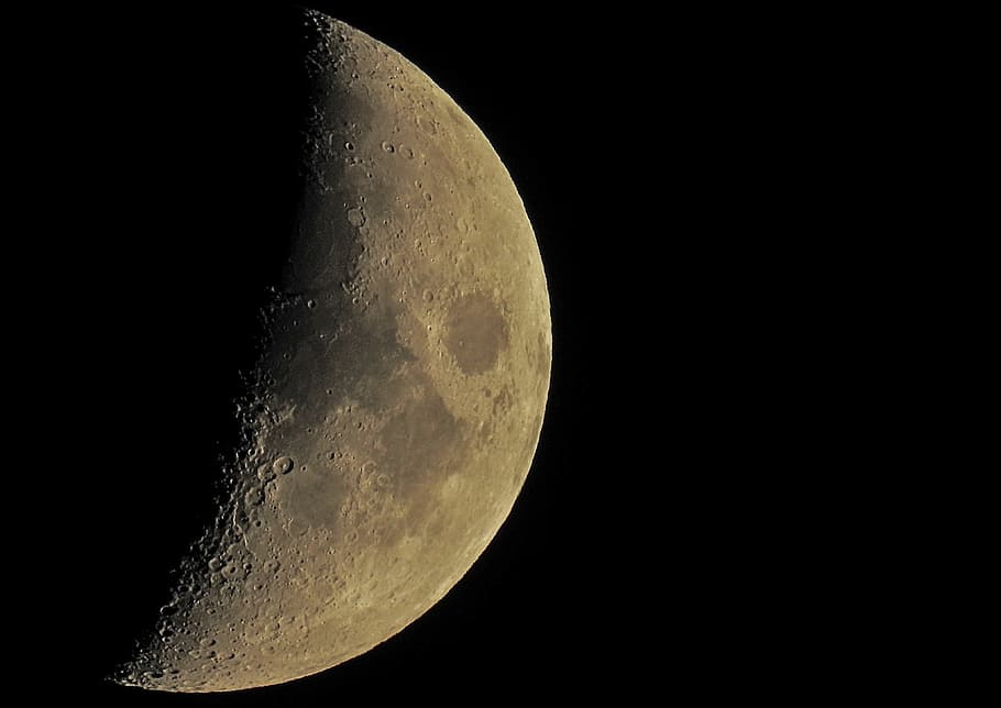 dark, night, half, moon, bright, space, astronomy, sky, moon surface HD wallpaper
