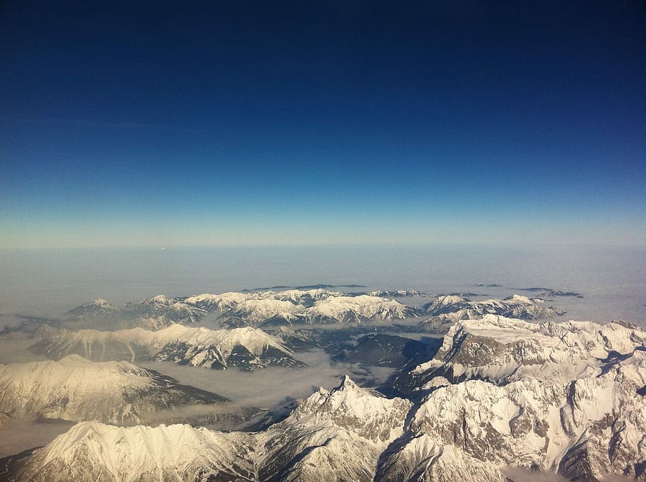 Austria, Airplane, Mountains, Earth, sky, nature, blue, scenics HD wallpaper