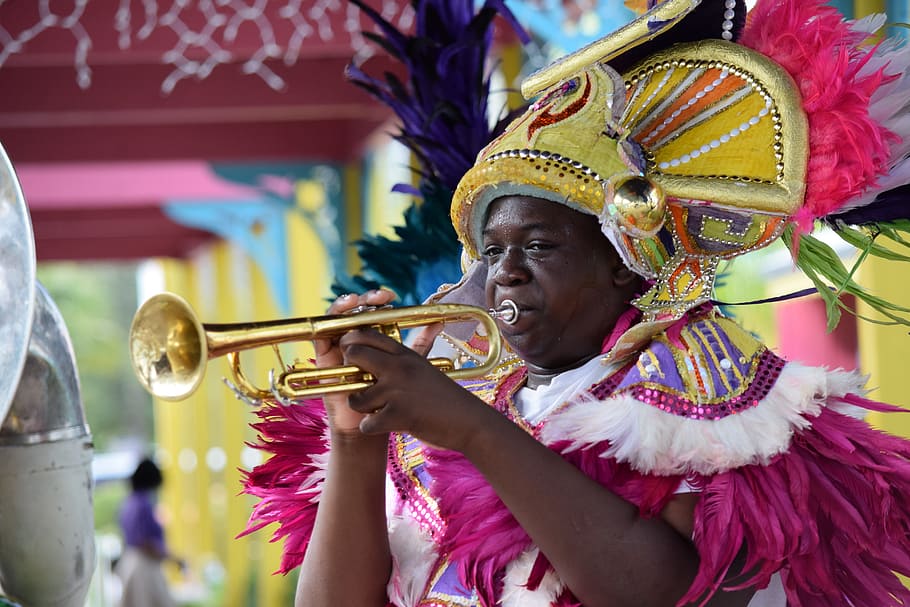selective focus photography of man playing trombone, Nassau, Vacation