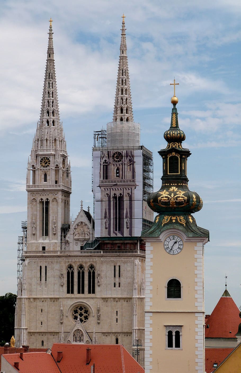 gray and brown concrete castle under blue skies, zagreb, cathedral, HD wallpaper