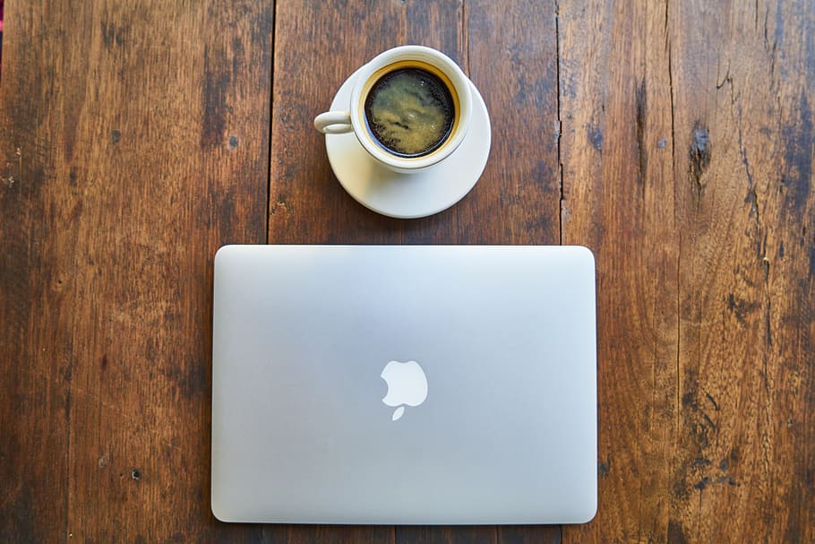 MacBook beside cup of coffee, caffeine, beverage, food photo, HD wallpaper