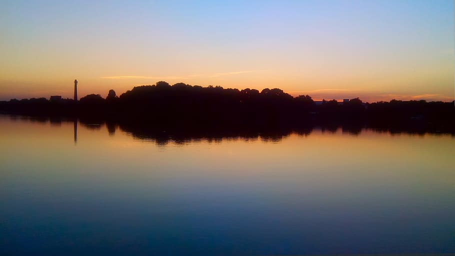 dawn, sunset, reflection, water, lake, sky, tranquility, tranquil scene HD wallpaper