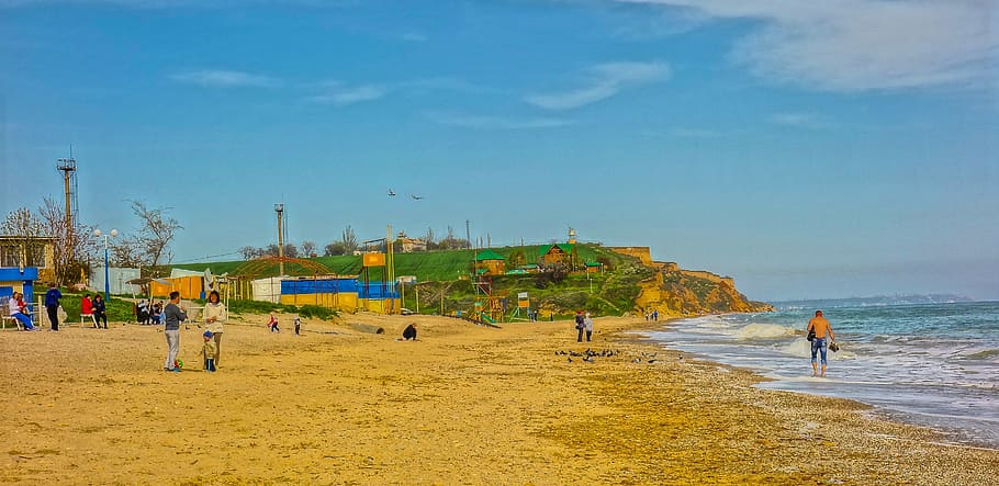 beach spring, people, horizon, sea, land, sky, water, group of people HD wallpaper