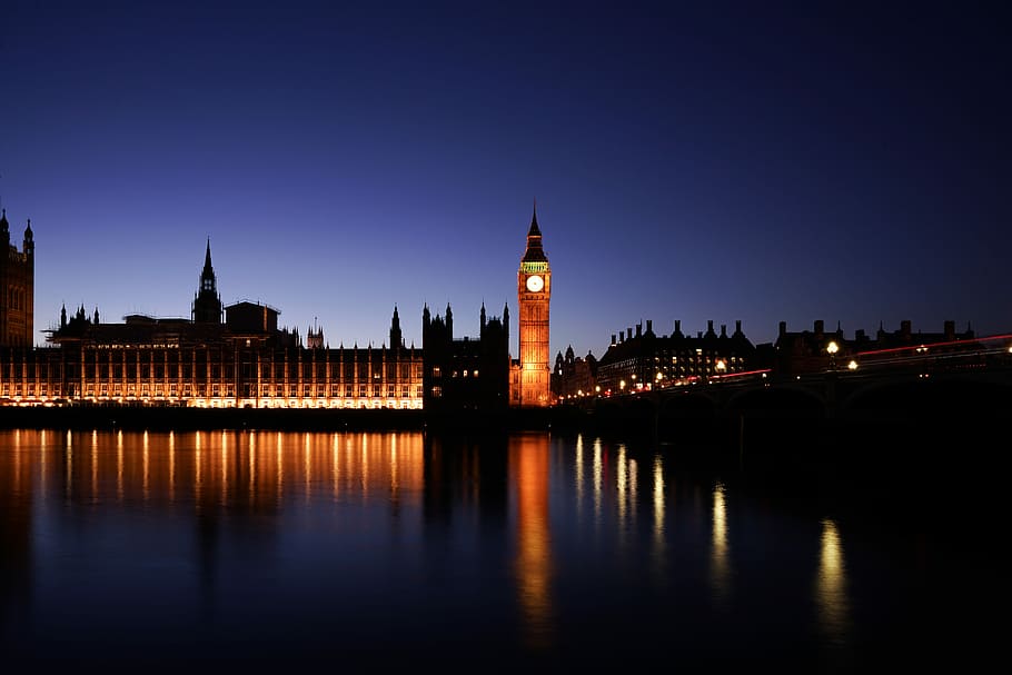 Big Ben's Clock at night, panoramic photography of Big Ben, London HD wallpaper