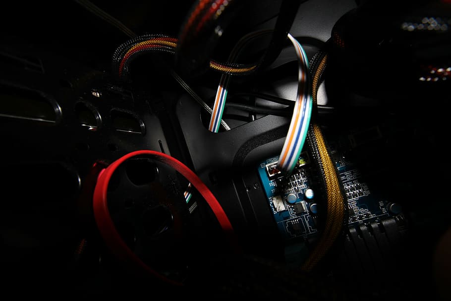 cables and blue circuit board, computer, components, equipment HD wallpaper