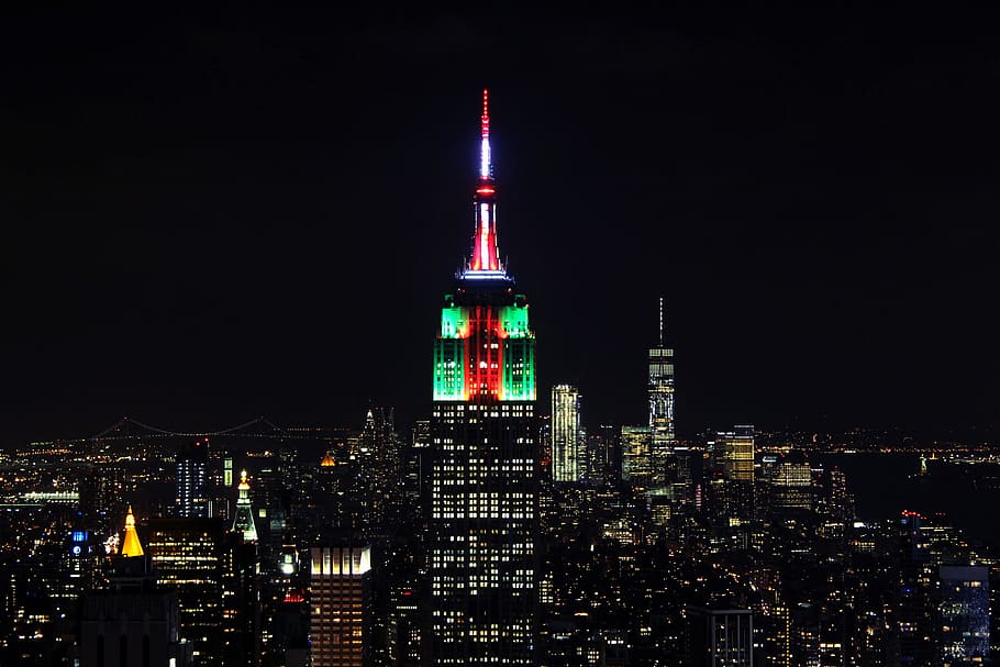 Empire State Building, New York cityscape, lighted city buildings during nighttime, HD wallpaper