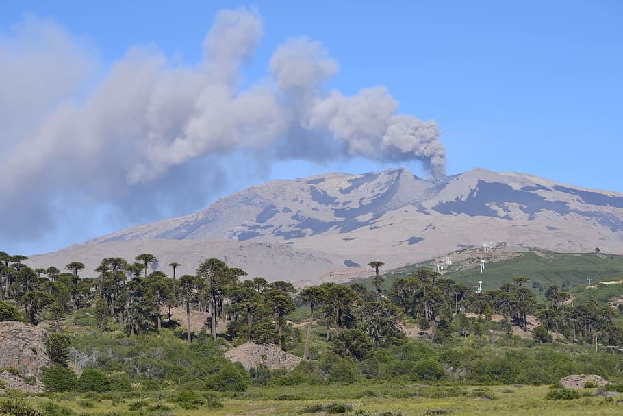 Volcano, Eruption, Ash, Mountain, landscape, nature, day, blue HD wallpaper