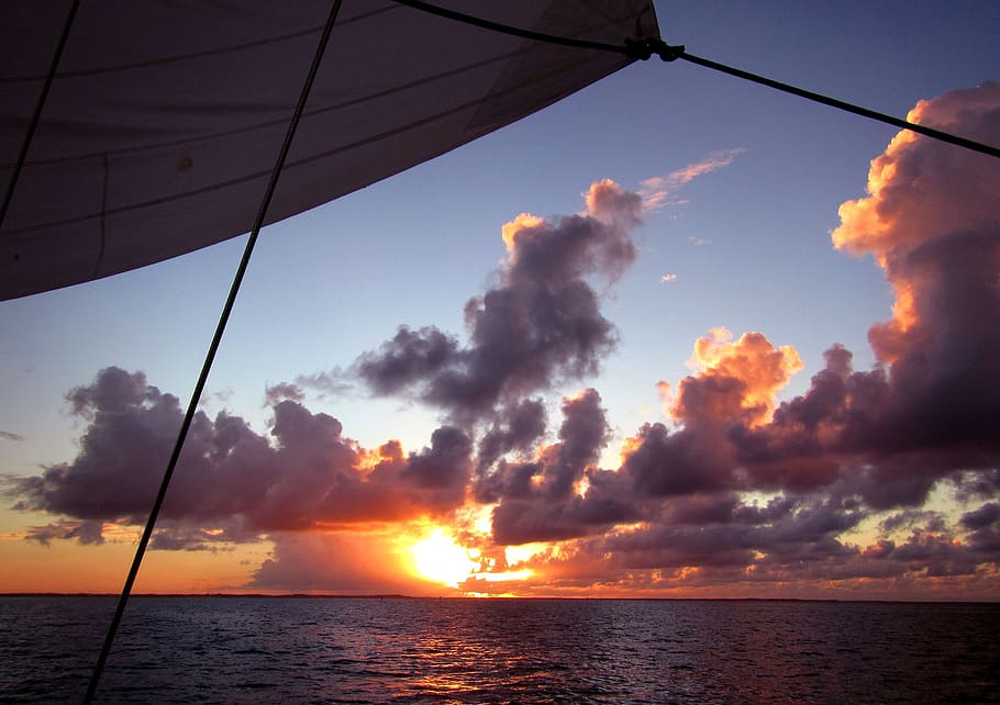 sunset, sailing, caribbean, clouds, sky, cloud - sky, water HD wallpaper