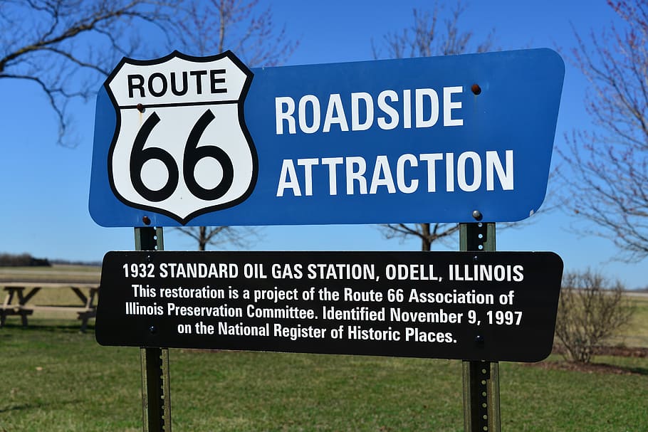 route 66, illinois, odell, highway, road sign, travel, landmark, HD wallpaper