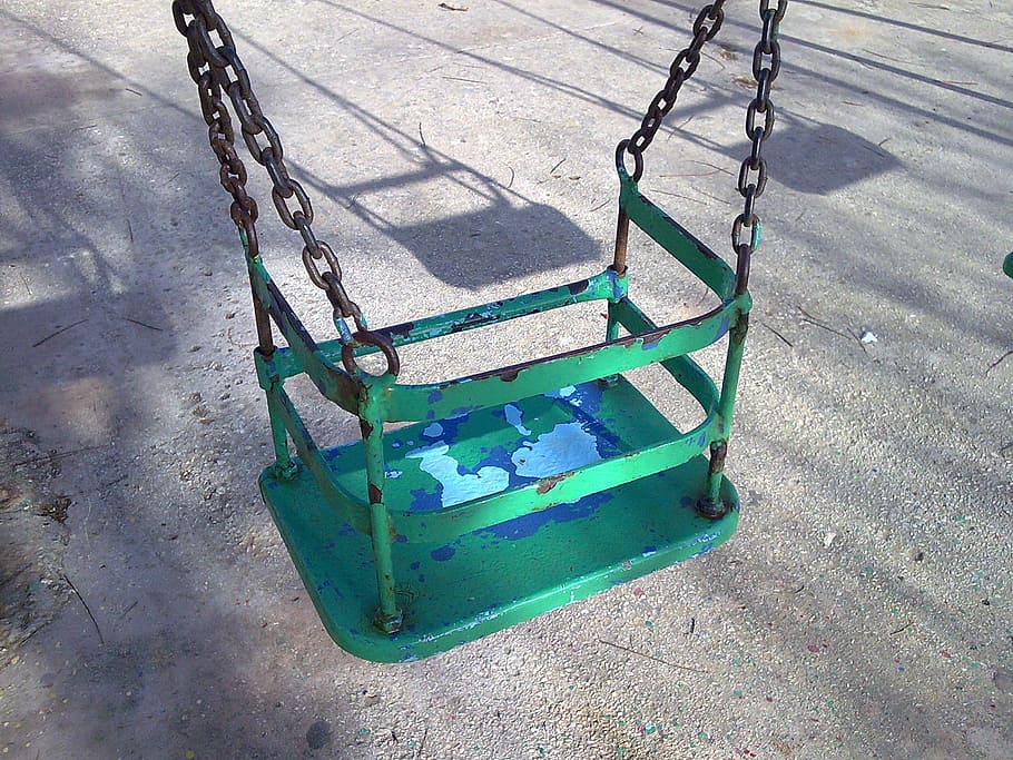swing, chains, bank, high angle view, sunlight, day, playground HD wallpaper