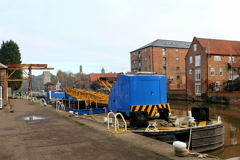 boat, barge, water, river, transport, canal, ship, landscape, HD wallpaper