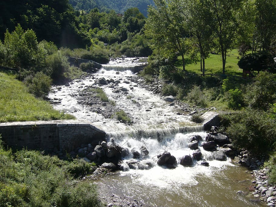 water, torrent, river, nature, waterfall, stream, landscape HD wallpaper