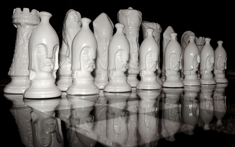 chess pieces on board, Game, Black White, chess game, strategy HD wallpaper
