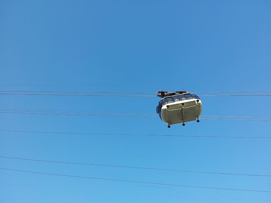 sky, cable car, travel, blue, clear sky, low angle view, mode of transportation HD wallpaper