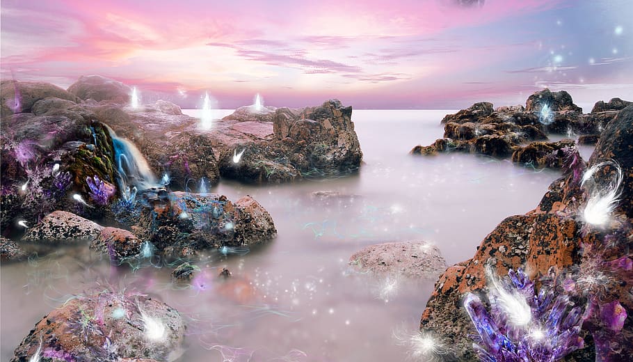 crystals, landscape, light, soul, water, sky, cloud - sky, beauty in nature HD wallpaper