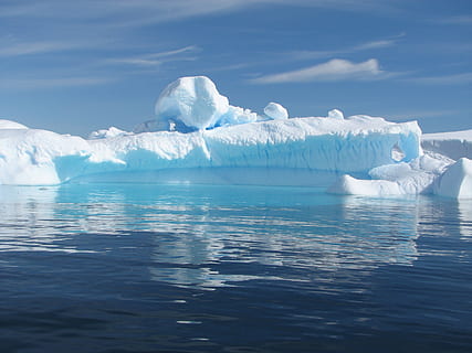 iceberg on body of water, calm, blue, cold, floating, ocean HD wallpaper