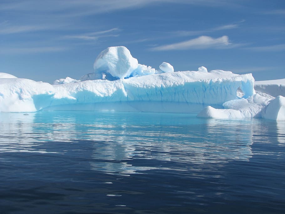 iceberg on body of water, calm, blue, cold, floating, ocean HD wallpaper