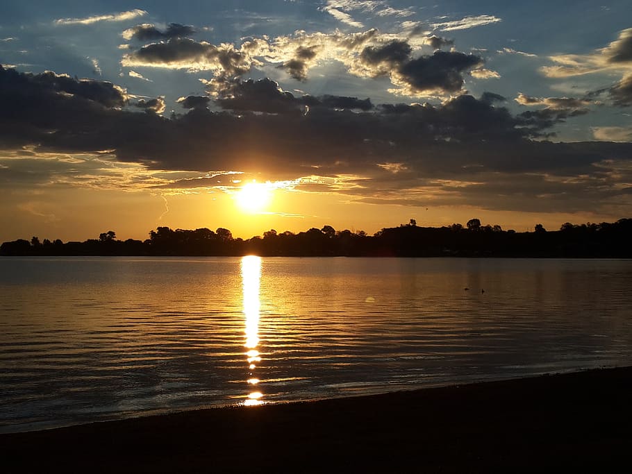 sunset, water, dam, peace, landscape, nature, seaside, view HD wallpaper