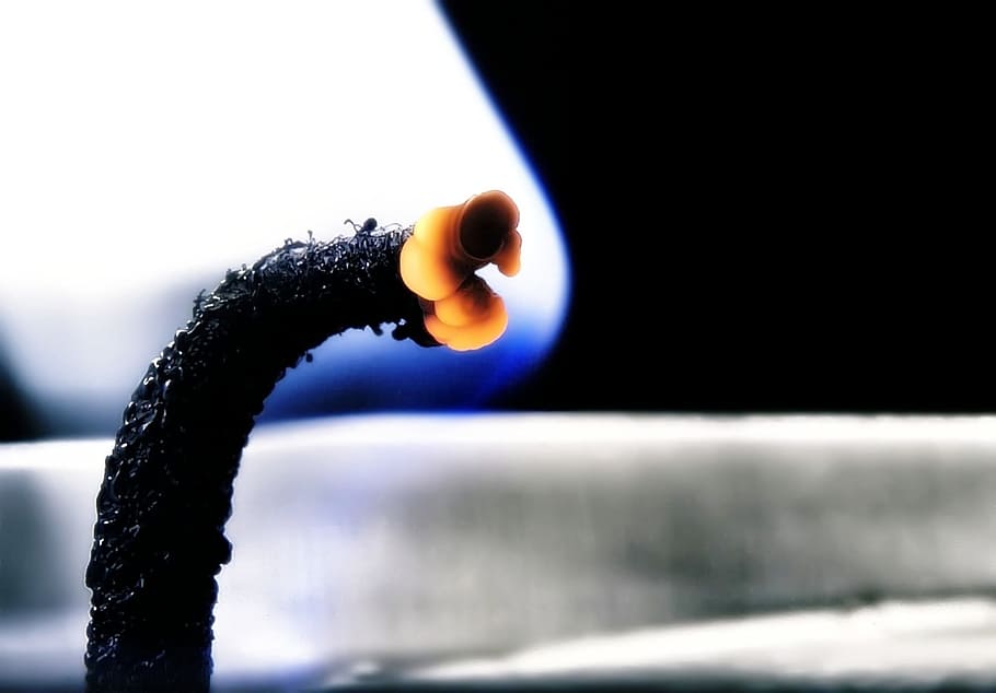 Wick, Flame, Hot, Wax, Burn, Candle, black, glow, close-up HD wallpaper
