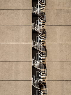architecture, skyscraper, old, trist, spiral staircase, fire escape HD wallpaper
