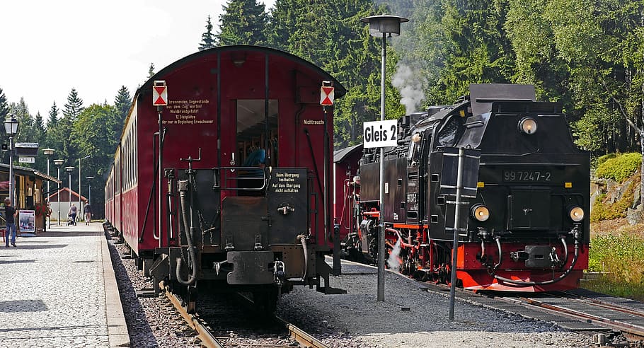 Brocken Railway, Railway Station, schierke, train meeting, harz narrow gauge railways, HD wallpaper