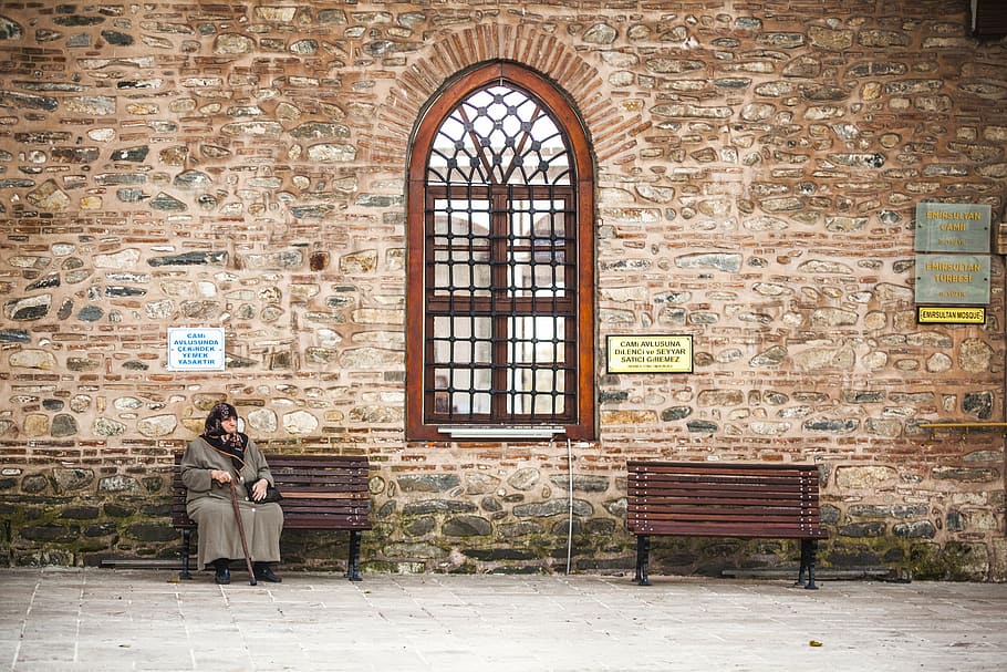 woman sitting on bench near window, wall, human, bank, women's HD wallpaper