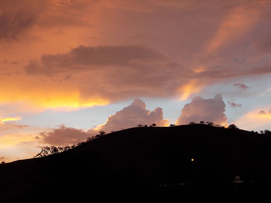 mountain, landscape, heaven, sunset, clouds, ray of light, natural wonders HD wallpaper