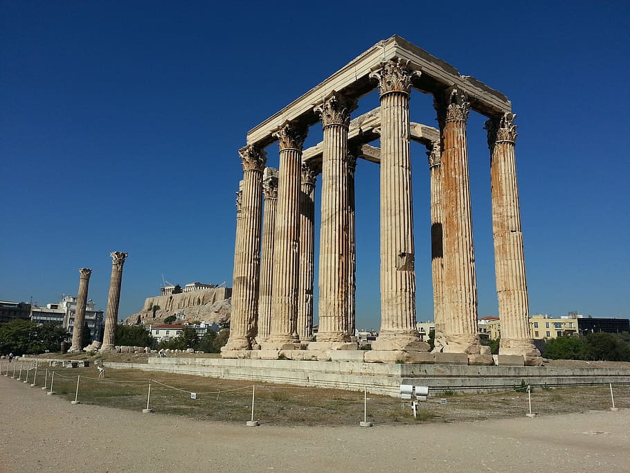 athena, columns, ancient, architecture, history, sky, the past