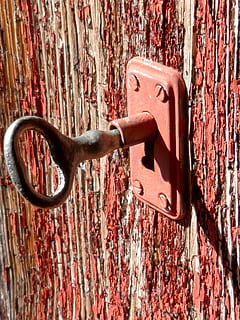 black key and red keyhole, lock, rustic, door, old, wood - Material HD wallpaper