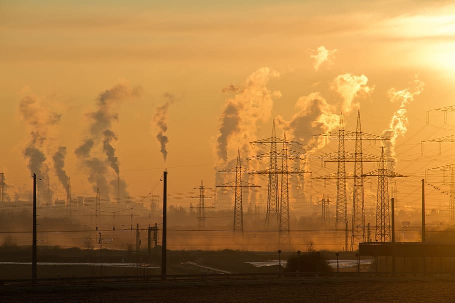 dawn, sunset, industry, sunrise, air, air pollution, climate change