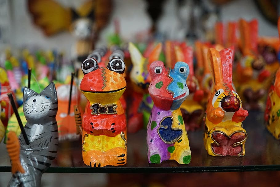 figures, frog, hare, colorful, animal, toy, multi colored, art and craft HD wallpaper