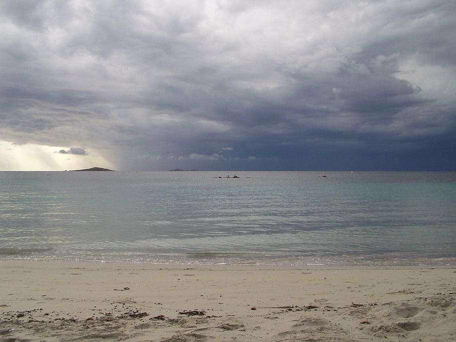 corsica, beach, weather, clouds, gloomy, sea, ocean, sand beach HD wallpaper