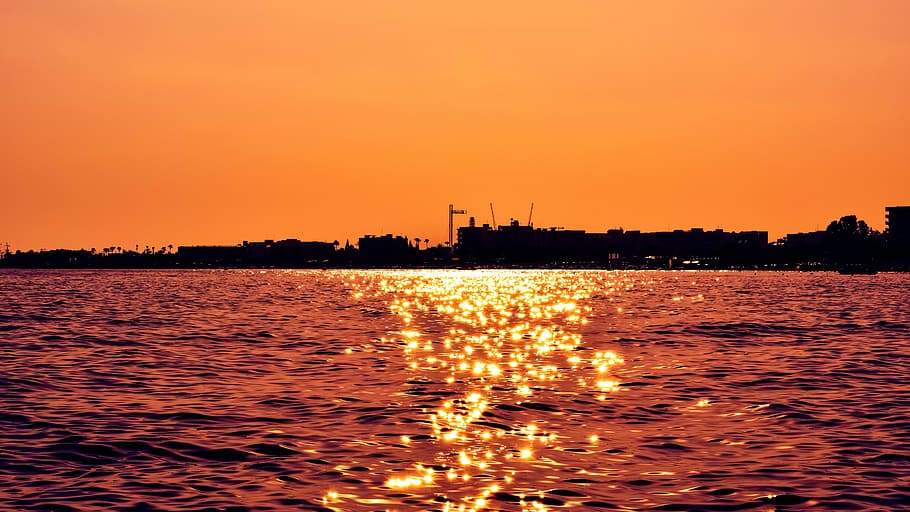 sunset, light path, sunlight, sunshine, orange, scenery, evening HD wallpaper