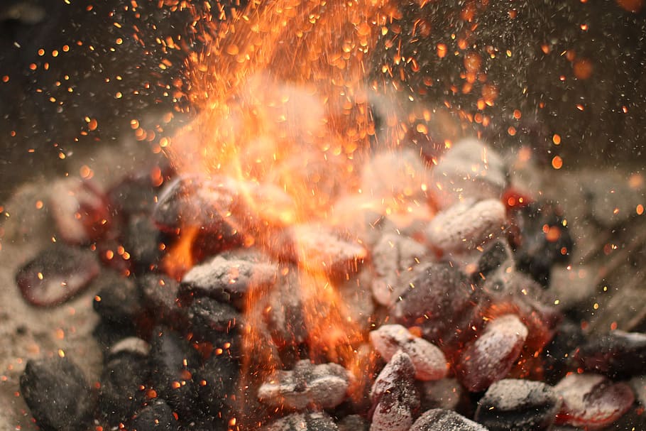 firelight, back and red charcoal, flame, burning, hot, fire - Natural Phenomenon HD wallpaper