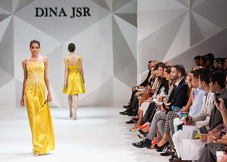 HD wallpaper: woman wearing yellow tube dress on model runway, fashion show  | Wallpaper Flare